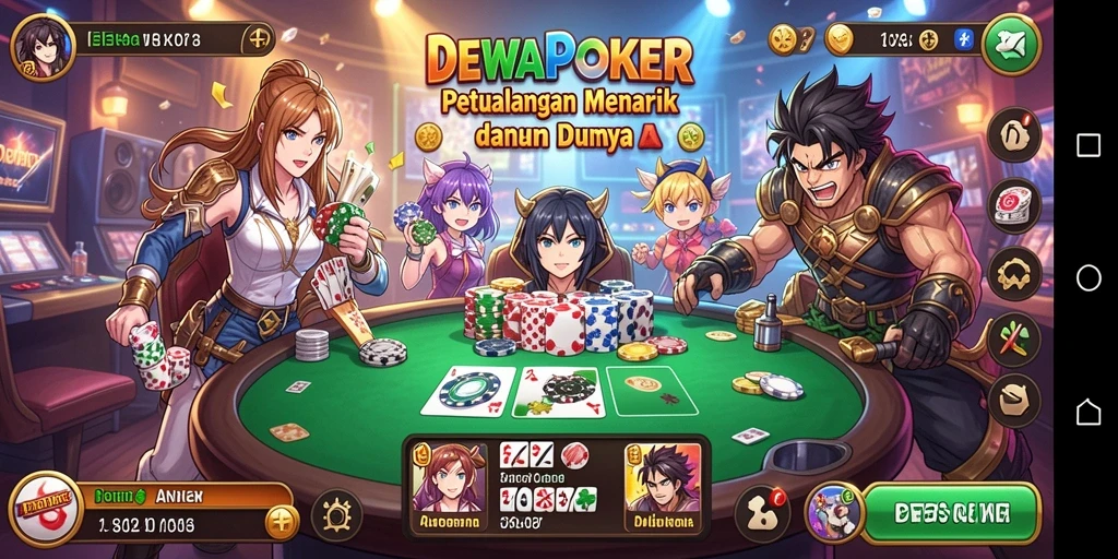 Tampilan gameplay menarik di DEWAPOKER dengan karakter anime.