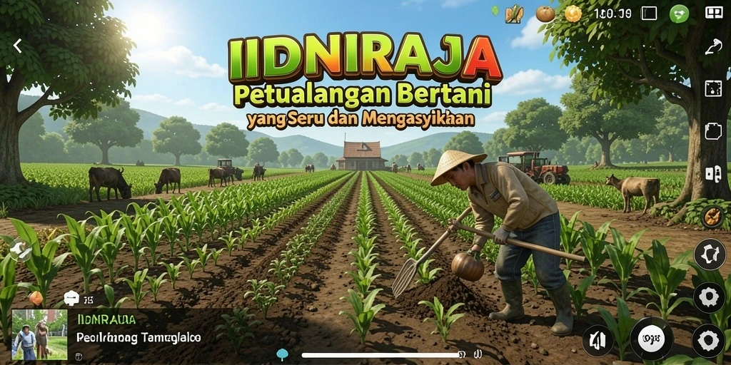 Tampilan menarik gameplay Farming di IDNRAJA dengan kebun yang subur.