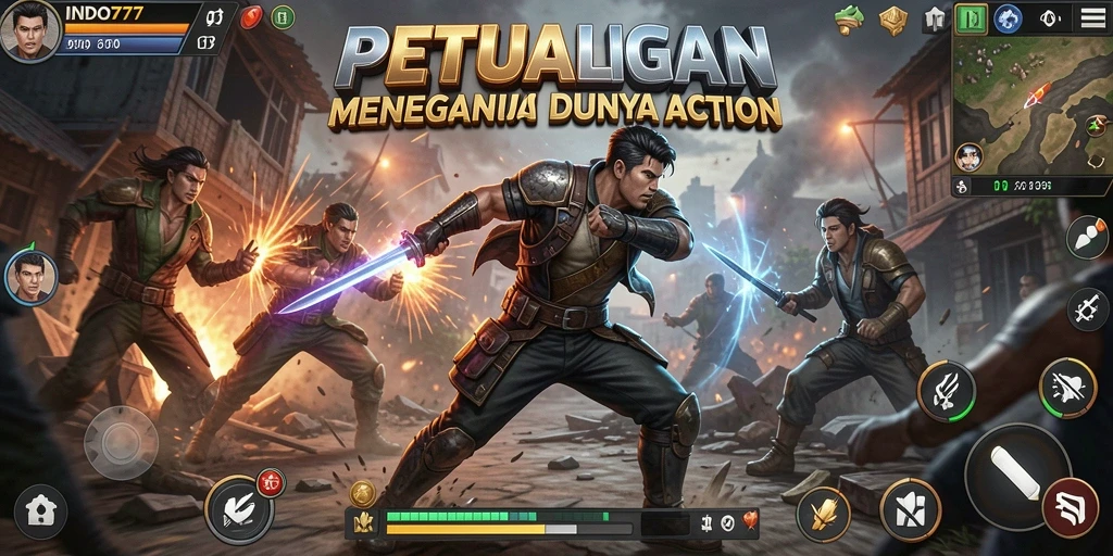 Tampilan aksi mendebarkan di INDO777 saat pemain bertarung dengan musuh.