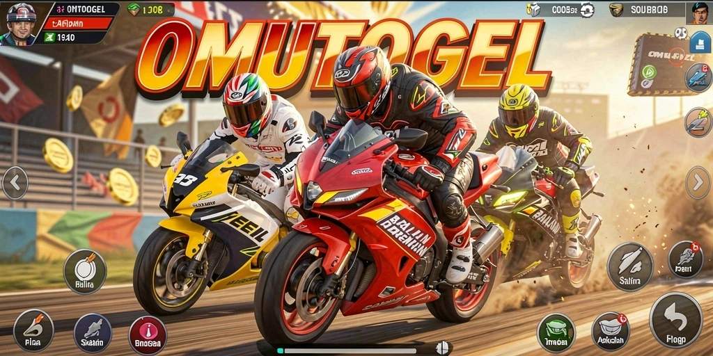 Screenshot OMUTOGEL menampilkan aksi balapan motor yang mendebarkan.
