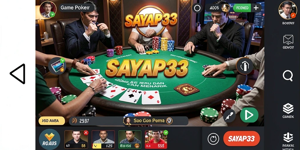Screenshot gameplay SAYAP33 dengan suasana meja Poker yang seru.