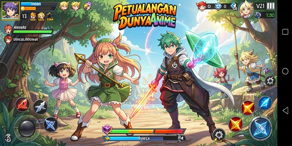 Tampilan gameplay V21 yang menarik dan penuh warna.