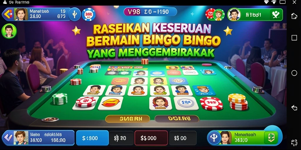Screenshot V98 menunjukkan gameplay Bingo yang penuh warna dan menarik.