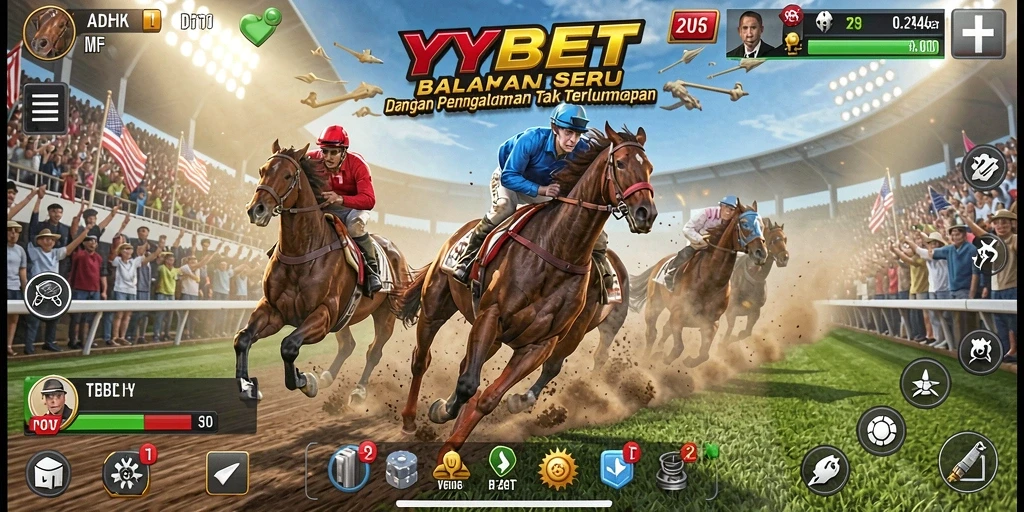 Tampilan gameplay YYBET yang menegangkan dan seru saat balapan.